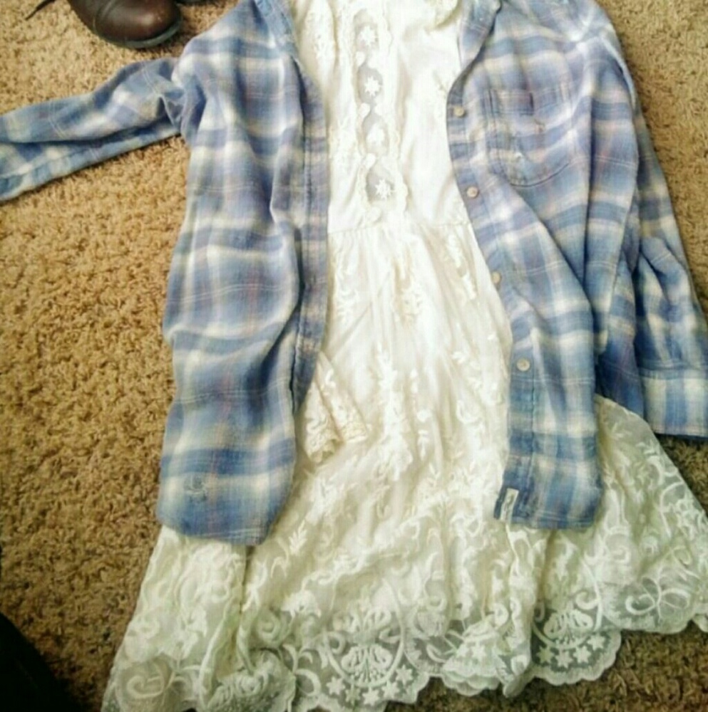 Romantic White Lace Midi Bohemian Dress Size S
